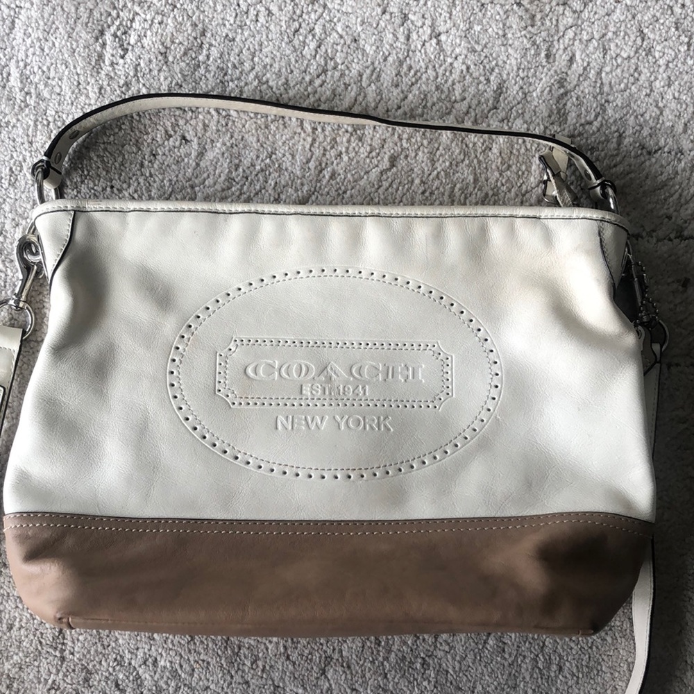 Cream and tan leather Coach Purse